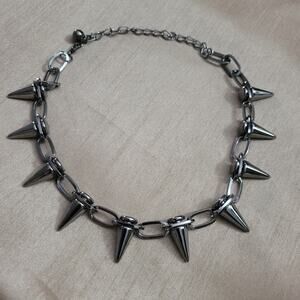 Spiked chunky choker chain necklace, dark silver, gunmetal